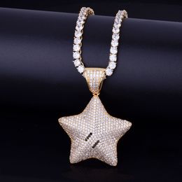 New Hot Men's Hip hop Jewellery Gold Iced Out Cartoon Star Pendant Necklace Charm Bling Cubic Zircon Tennis Chain For Gift
