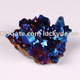 1Pc 35mm-50mm Random Size Irregular Broken Tips Sparkly Blue Titanium Coated Quartz Crystal Cluster Metallic Blue Druzy Raw Stone Figurine