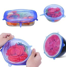 Silicone Stretch Suction Pot Lids 6pcs set Kitchen Tools Accessories 100% Food Grade Food Wrapper Fresh Keeping Wrap Seal Lid Pan 231y