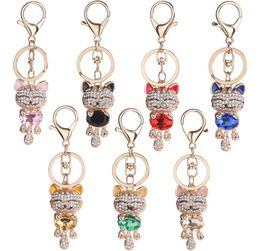 7 Styles Smile Cat Keychain Crystal Key Fob Rhinestone Keyrings Kitten Pendant Charm Keyring Handbag Car Keychains Jewellery