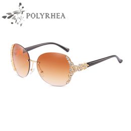 High Quality Frameless Sunglasses Evidence Glasses Elegant Special Designer Frame Diamond Shiny Gold Laser Logo Women With Box