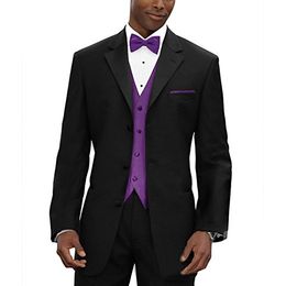 Fashion Black Groom Tuxedos Excellent Men Wedding Tuxedos Notch Lapel Three Button Men Formal Busines Party Suit(Jacket+Pants+Tie+Vest) 2004