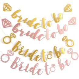 Bride To Be glitter pink/golden Flag Party bell garland Decoration Banner Bunting for wedding event