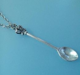 free ship 10pcs/lot Tibetan Silver Vintage Style Alice Wonderland Crown Inspired Mini Tea Spoon Snuff Necklace DIY