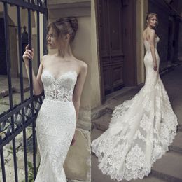 Newest Wedding Dresses Sweetheart Lace Mermaid Wedding Dress Appliques Tulle Zipper Back Bridal Gowns Sweep Train