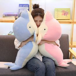 Dorimytrader Kawaii Fluffy Soft Cartoon Dolphin Plush Toy Big Stuffed Animal Whales Doll Pillow for Children Gift 43inch 110cm DY50238