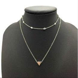 New Silver Gold Colour Jewellery Love Heart Necklaces & Pendants Double Chain Choker Necklace Collar Women Statement Jewellery Bijoux