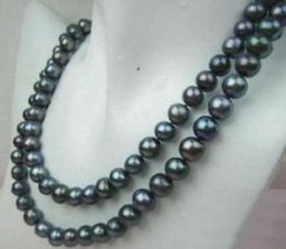 HOT SELL 35INCH 9-10MM TAHITIAN BLACK PEARL NECKLACE 14K GOLD