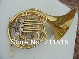 Brass Gold Lacquer Double-Row 4 Key Single French Horn Wind Instrument With Mouthpiece FB Key French Horn With Nylon Case