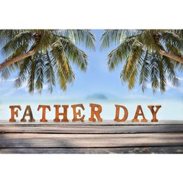 Tropical Beach Photography Backdrops Wooden Floor Palm Trees Blue Sky Happy Father's Day Party Themed Photo Booth Background