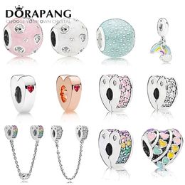 DORAPANG 100% 925 Sterling Silver New Heart-Shaped Zircon Colorful Safety Clip Security Chain Bubble Beaded DIY Bracelet Gift