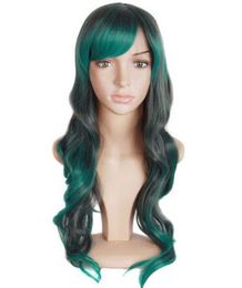 Long wig Grey and turquoise wave of 70cm with wick, cosplay