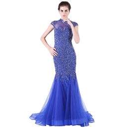 mermaid style dresses New Fashion Crystal/Beading Evening Dresses Blue Tail - Heavy Manual Nail Bead Long Dance Party Dresses HY081