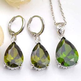 Free And Fast Shipping 5 Sets /lot 925 sterling silver Streamlined green topaz pendant &Earring for lady party gift