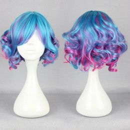 Short Wig Cosplay Lolita Curls Wave Hair Blue Purple Women Wig