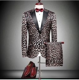 Brand New Leopard Print Groom Tuxedos Peak Lapel One Button Men Wedding Suit High Quality Men Business Prom Dinner Blazer (Jacket+Pants+Tie)