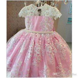 Cute Flower Girl Dresses A Line Jewel Cap Sleeve Knee Length Girls Pageant Dresses With Lace Tiered Tulle For Wedding Party