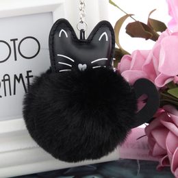 New 3D Black Cat Hair Ball Keychains For Women Fashion Metal Cute Key Rings Car Jewelry Backpack Pendant Accessory