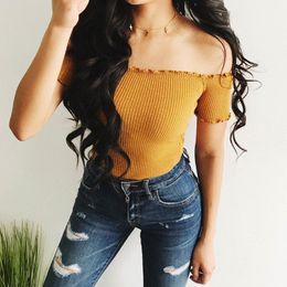 Sexy Off Shoulder T Shirt Women Crop Tops 2018 Summer Long Sleeve White Slim Nightclub Cropped Top Tees Shirts