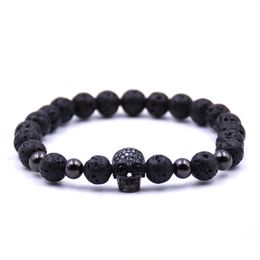 New Products Christmas Gift Lava stone Beads black Skull Yoga Bracelets Men Party Jewellery Gift free shipping