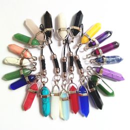 12 piece Six Prism Series Mini Keychain Fashion Natural Stone Pendant Small Key Chain