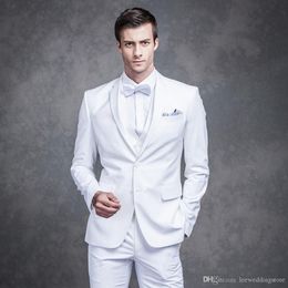 2018 Custom Made Men Suits White Wedding Suits Evening Dress Bridegroom Slim Fit Formal Tuxedos Groomsmen Prom Best Man 3Pieces Blazer Party