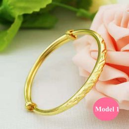 Adjustable Sizze Baby Bangles Lovely High Polished 24K Yellow Gold Plated Shiny Bracelet Bangles for Babies Kids Children