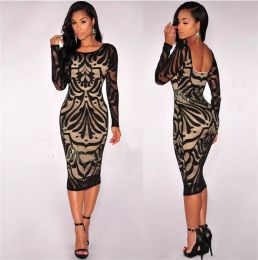 Womens Sexy Bodycon Bandage Dresses Evening Cocktail Party Long Sleeve Lace Pencil Dress Casual Sexy Lace Floral Dresses Women's Clothing