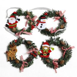 Snowman Christmas Deer Cloth Art Wreath Rattan Reed Wreath Garland Christmas Decoration Ornaments Party Supplies Home Decor TO895