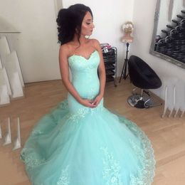 Mint Green Sweetheart Wedding Dresses With Lace Applique Sleeveless Mermaid Bridal Gowns Back Lace-up Sweep Train Custom Made Wedding Gowns