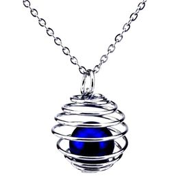 Silver 22mm Round Spiral Ball Hollow Oil Diffuser Locket Women Aromatherapy Beads Pearl Oyster Cage Necklace Pendant-Boutique gift