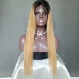 1B/27 Ombre Honey Blonde Human Hair Lace Front Wigs for Black Women Straight Pre Plucked Brazilian Virgin Hair Wigs with Baby Hair