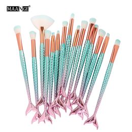 pro 15 pcs Mermaid Makeup Brushes Set Eyeshadow Eyeliner Blush Blending Contour Foundation Cosmetic Beauty Make Up Brush Kit