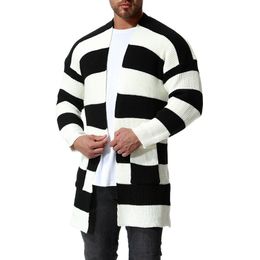 Solid Long Cardigan Men Striped Sweater Knit Winter Hooded Cardigan Men Sweater Man Long Mens Cardigans Patchwork Sweater Male J181022