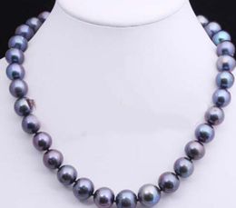 11-12MM LARGE GENUINE BLACK GRADUATED CULTURED FRESHWATER PEARL NECKLACE