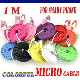 1M 3ft Colorful Flat Noodle Micro Usb Sync Data & Charge Cable For Samsung S3 S4 S5 S6 for HTC Nokia Android phones