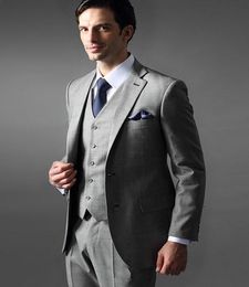 Brand New Two Button Light Grey Notch Lapel Wedding Men Suits Groom Tuxedos Men Party Groomsmen Suits (Jacket+Pants+Vest+Tie) J865