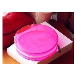 5pcs lot C fashion Red Transparent around shape waterproof zipper bag with gift box famous beauty cosmetic case luxury makeup orga289C