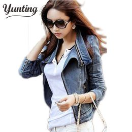 Free shipping New Designed Popular Women's Slim All-Match Wowed Denim Outerwear Short Oblique Zipper Long-Sleeve Jean Jacket