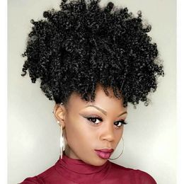 140g Afro Curl Drawstring Ponytail Puff Human Hair Chignon Plastic Combs Updo JUMBO KINKY CURLY AFRO PUFF Ponytail for black women afro hair