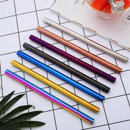 215*12mm Stainless Steel Juice Coffee Straw 7 Colors Colorful Reusable Straight Large Drinking Straws LX3806