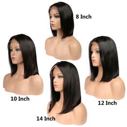 Full Lace Human Hair Wigs for Women Natural Black 130% Density Peruvian Remy Hair Silky Straight Short Bob Lace Front Human Hair Wigs