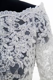 Fashion 2022 Lace Bridal Bolero Off the shoulder Half Sleeves Wedding Jackets Illusion Button Back Wedding Accessories Wedding Bol2733