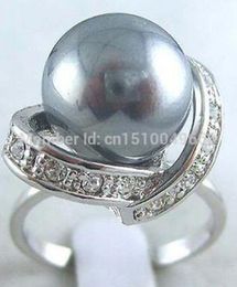 FREE SHIPping >>>Beautiful jewelry black shell pearl ring size:7 8 9
