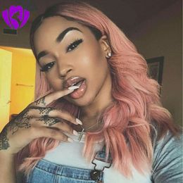 180density full Synthetic Ombre Pink Wigs Short Hair wigs for black Women middle part body wave bob wigs natural hairline