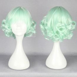 Short Curly Wavy Hair Full Wigs Cosplay Party Wigs Light green