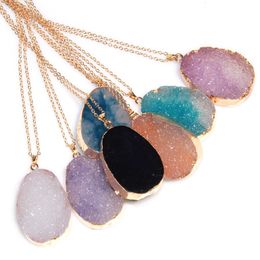 Fashion Natural Stone Pendant Necklaces Unpolished Original Crystal Quartz Necklace Sweater Chain Jewellery Gold Wholesale