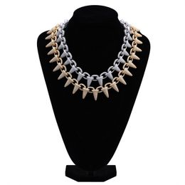 Big Studded Mens Chain Spike Necklace Choker18mm 18K Gold Plated Zirconia Punk Hip Hop Rapper Full Diamond Jewelry Gifts for Guys Wholesale