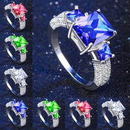 Blue Gem Created Blue Crystal Silver Color Wedding Finger Crystal Ring Jewelry for Women drop ship