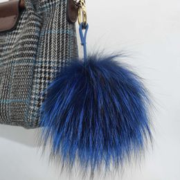 Genuine Fur Keychain Silver Fox Hair Pompom Charm Jewellery Key Chains Bag Charm Fluffy Fur Keyring Charm